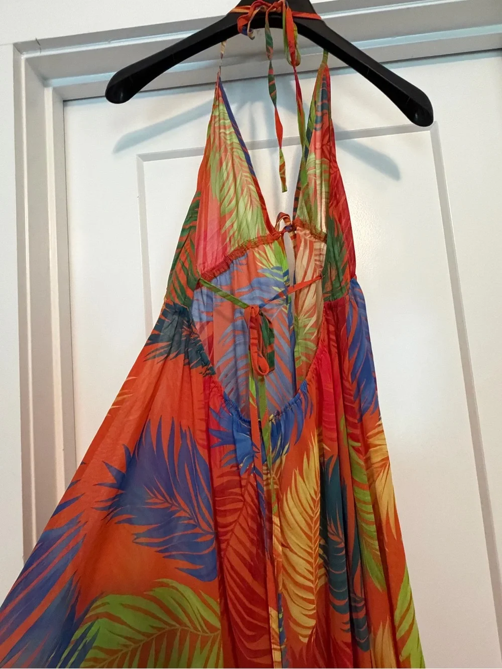 Bright Orange Tropical-Print  One-Piece Halter Swim Cover-up